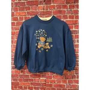 Vintage 90s Teddy Bear Basic Editions Womens L Blue Green Sweatshirt